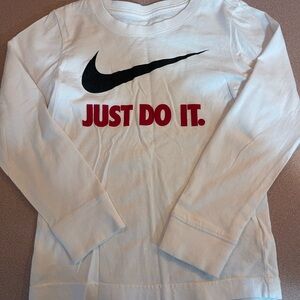 Nike Kids White Long Sleeve Tee with Black and Red Print